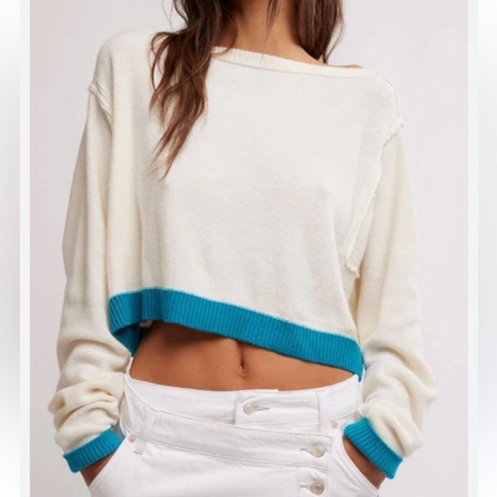 WE THE FREE INTO THE BLUE PULLOVER SWEATER TOP SIZE M MSRP $108.00